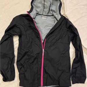 Columbia Large Black Windbreaker Jacket with Pink Zipper